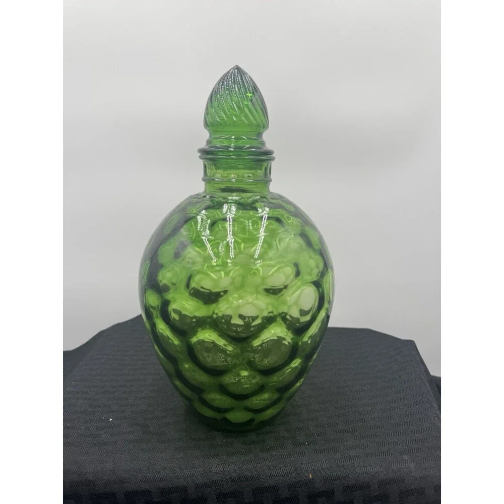 Vintage MCM Wheaton Glass Green Optic Reverse Honeycomb Decanter Genie Jar